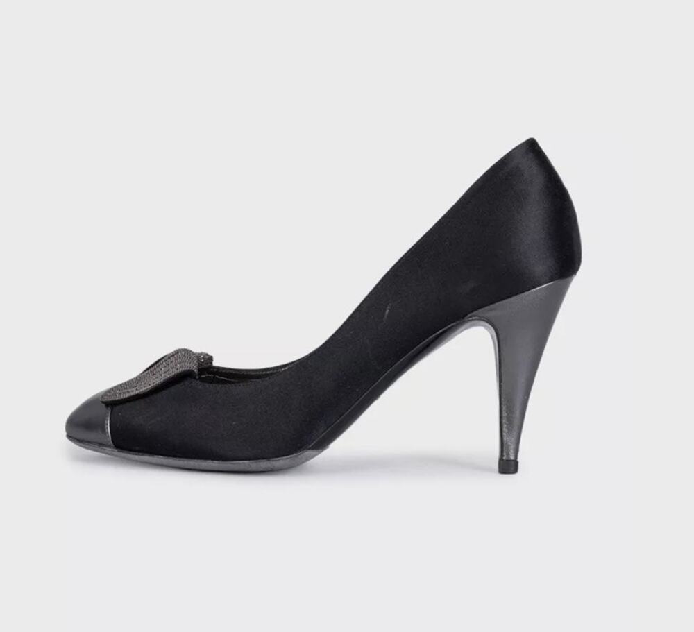 CHANEL Black Crystal Embellished Cap Toe Heels Pumps 39
